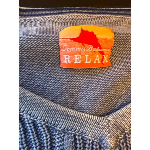Tommy Bahama Relax Cable Knit Long Sleeve Sweater L Blue Cotton Mens Casual Wear - Picture 2 of 5
